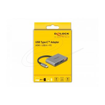 Delock USB Type-C To HDMI/ USB Type-C/ USB Type-A 4k 30 Hz Gray 61071