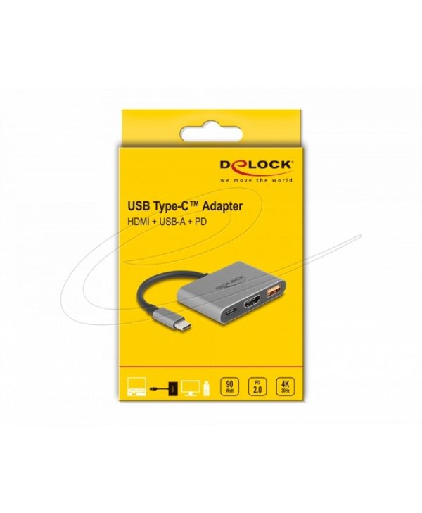 Delock USB Type-C To HDMI/ USB Type-C/ USB Type-A 4k 30 Hz Gray 61071