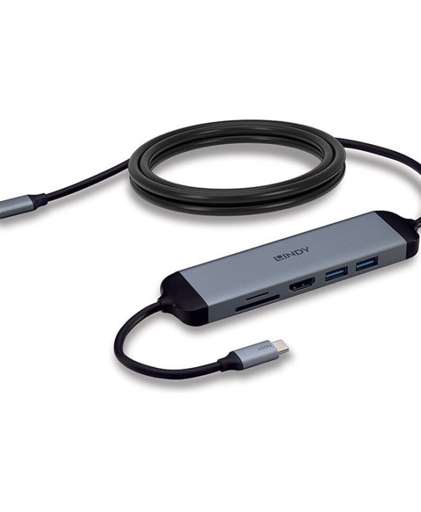 Lindy DST-Micro 140 USB Type-C Laptop Docking Station With 4k Support and 60W Charging Cable Grey/Black 43326
