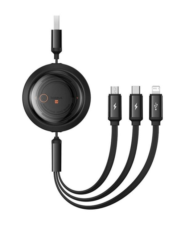 Baseus Fast Charging Cable 3in1 Free2Draw USB to USB Type-C/Lightning/MicroUSB 3.5 A 1.1 m Black P10368700111-02