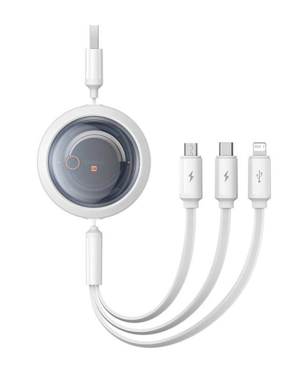 Baseus Fast Charging Cable 3in1 Free2Draw USB to USB Type-C/Lightning/MicroUSB 3.5 A 1.1 m White P10368700211-01