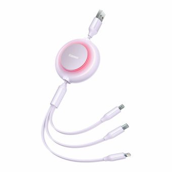 Baseus Cable Mirror 2 Flat Retractable USB Type-A Male / USB Type-C Male/ Lightning/ MicroUSB 3.5 A 1.10 m Purple CAMJ010005