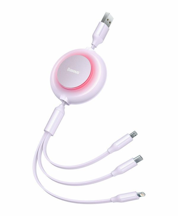 Baseus Cable Mirror 2 Flat Retractable USB Type-A Male / USB Type-C Male/ Lightning/ MicroUSB 3.5 A 1.10 m Purple CAMJ010005