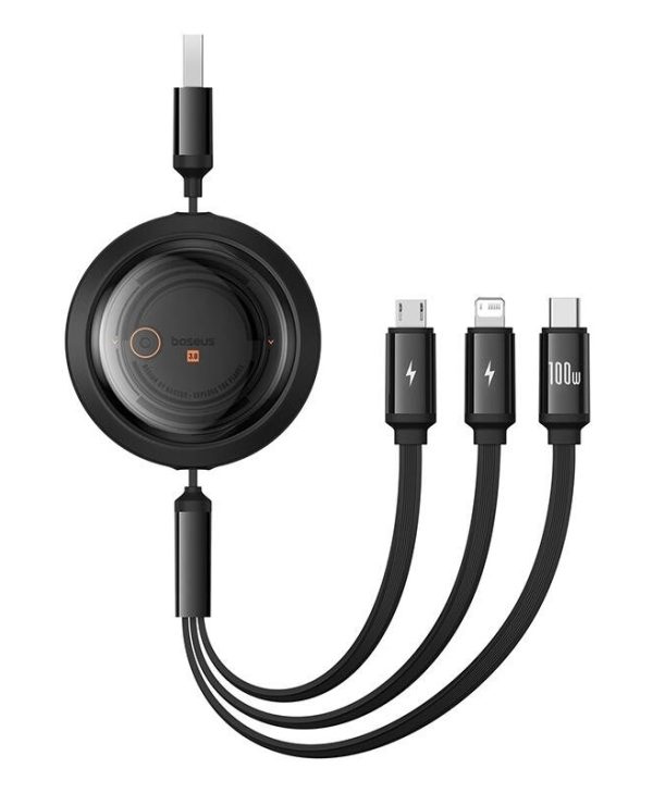 Baseus Free2Draw Flat 3 in 1 USB Type-A to USB Type-C/ MicroUSB/ Lightning 1.10 m Black P10368700111-03