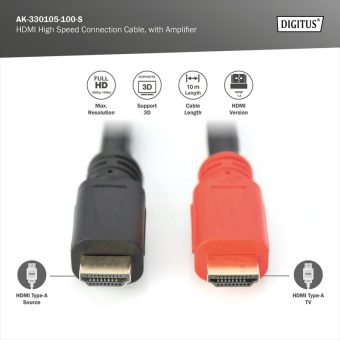 Digitus Cable  Highspeed HDMI 1.3 2K 60Hz Male-Male 10m Black AK-330105-100-S