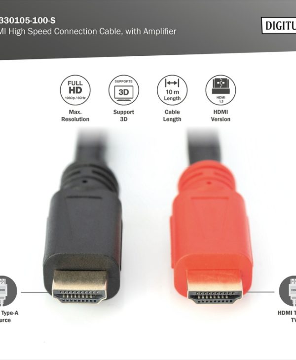 Digitus Cable  Highspeed HDMI 1.3 2K 60Hz Male-Male 10m Black AK-330105-100-S