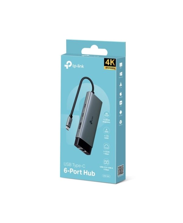 TP-Link USB-C 6-Port Docking Station 100W PD HDMI 4K Grey UH6120C