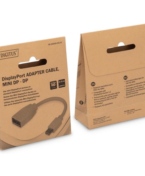 Digitus Mini DisplayPort 1.2 Male - DisplayPort 1.2 Female 4K 60Hz 0.15m White DB-340405-001-W