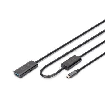 Digitus USB-C 3.0 Male to USB-A 3.0 Female 10m Active Extension Black DA-73111