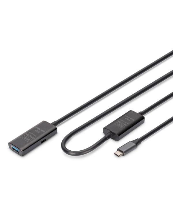 Digitus USB-C 3.0 Male to USB-A 3.0 Female 10m Active Extension Black DA-73111