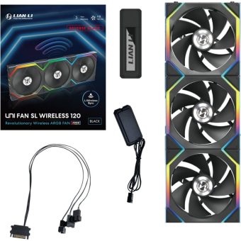 Lian Li Uni Fan SL Wireless 120 ARGB 12cm Case Fan Triple pack Reverse Black G99.12RSL1W3B.00