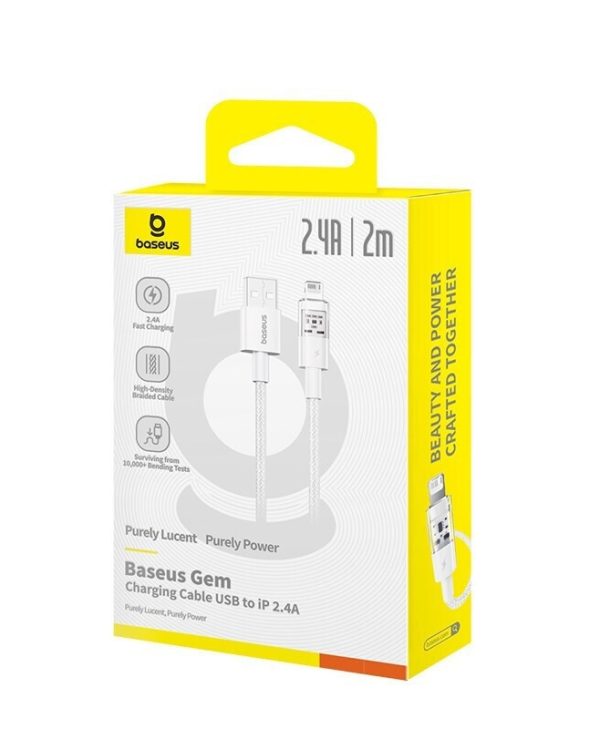 Baseus Gem Braided Cable USB-A 2.0 to Lightning 2.4A 2m White P10373003211-01
