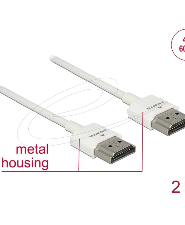 Delock High-Speed (With Ethernet) HDMI Type-A Male to HDMI Type-A Male White 2 m 85137