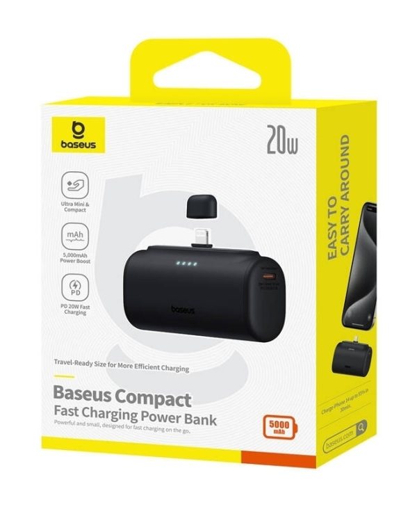 Baseus Compact Built in Lightning Power Bank 5000 mAh 20W Black P10068307113-00