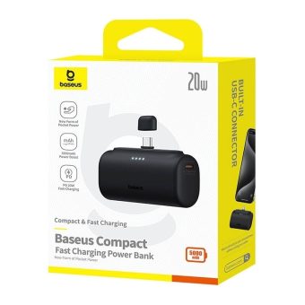 Baseus Compact Built in USB-C Power Bank 5000 mAh 20W Black P10068306113-00