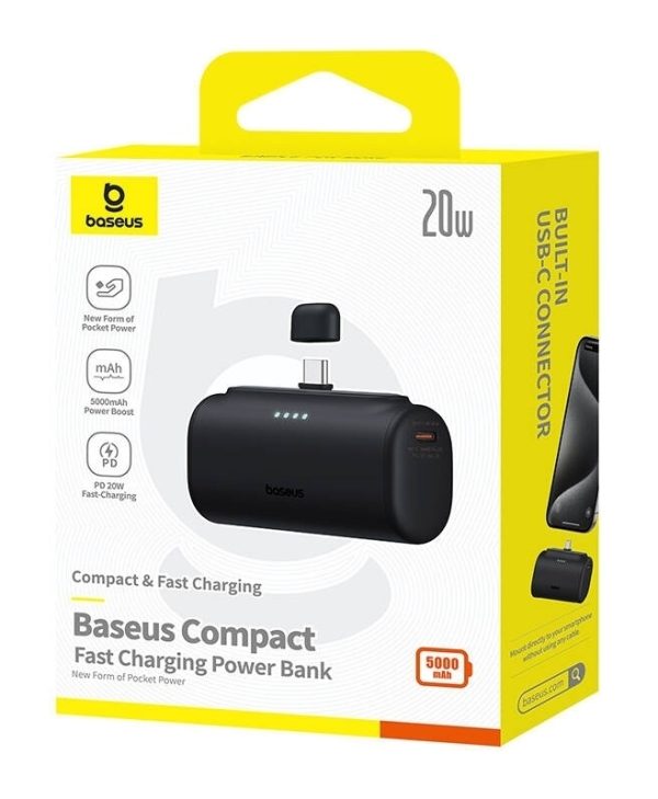 Baseus Compact Built in USB-C Power Bank 5000 mAh 20W Black P10068306113-00