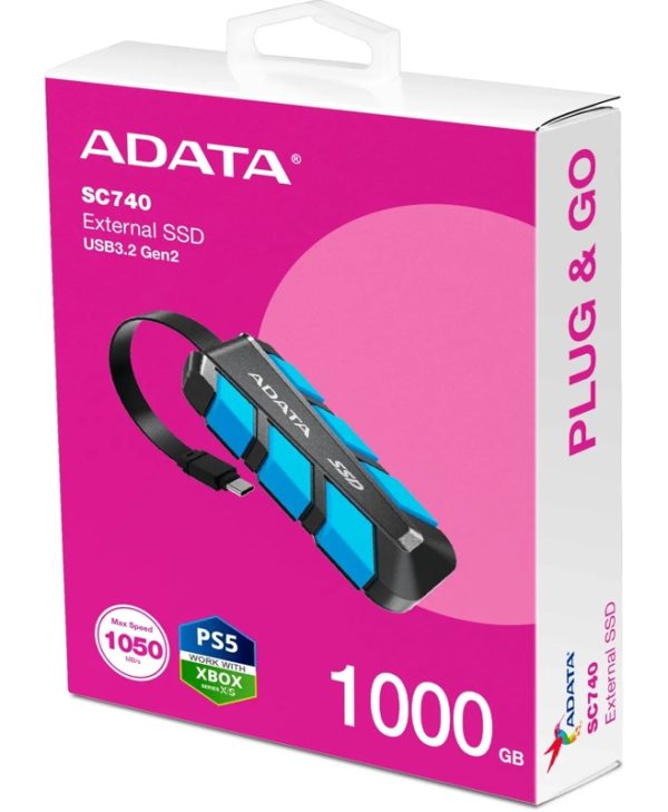 ADATA SC740 1TB USB-C 3.2 Gen2 External SSD Blue SC740-1000G-CBU