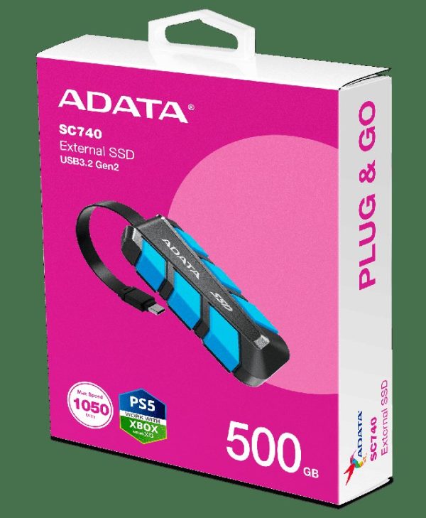 ADATA SC740 500GB USB-C3.2 Gen2 External SSD Blue SC740-500G-CBU