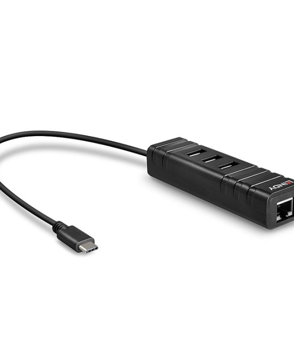 Lindy Usb-C Hub 3.1 Male To Gigabit Lan/3 Usb-A 43249