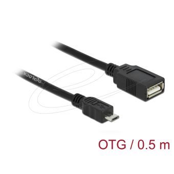 Delock USB Type-Micro-B 2.0 Male/ USB Type-A 2.0 Female OTG Cable 50 cm Black 83183