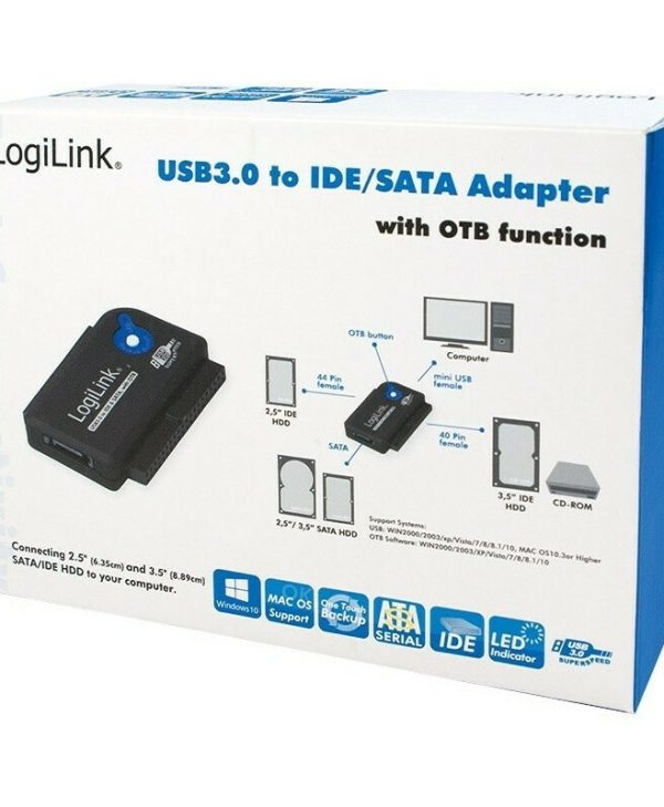 Logilink USB 3.0 to IDE & SATA 2.5"/3.5" Adapter with OTB(One Touch Backup) Black AU0028A