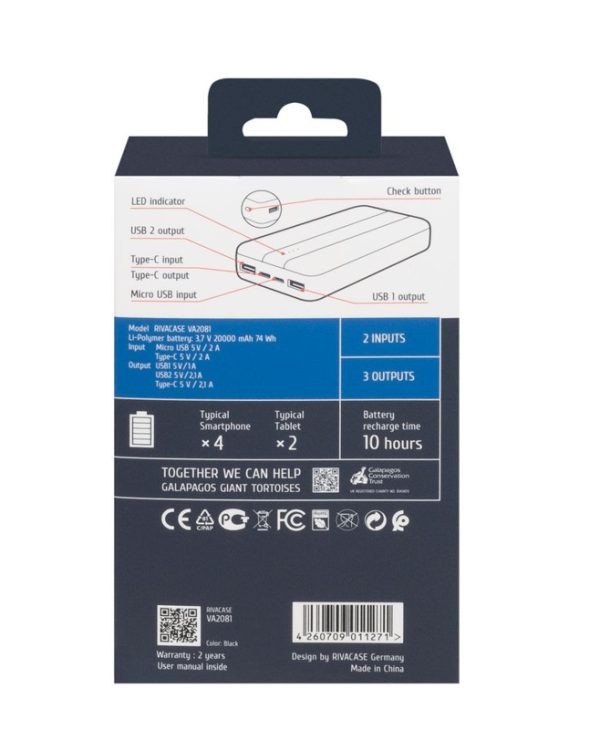 Rivacase VA2081 Power Bank 20000Mah BLACK VA2081