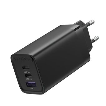 Vention Wall GaN Charger3-Port USB 2XUSB-C, 1XUSB-A PD65W Black FEDB0-EU