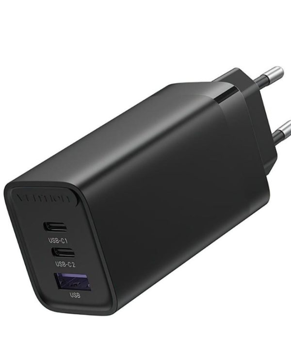 Vention Wall GaN Charger3-Port USB 2XUSB-C, 1XUSB-A PD65W Black FEDB0-EU