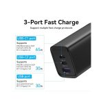 Vention Wall GaN Charger3-Port USB 2XUSB-C, 1XUSB-A PD65W Black FEDB0-EU - Image 5