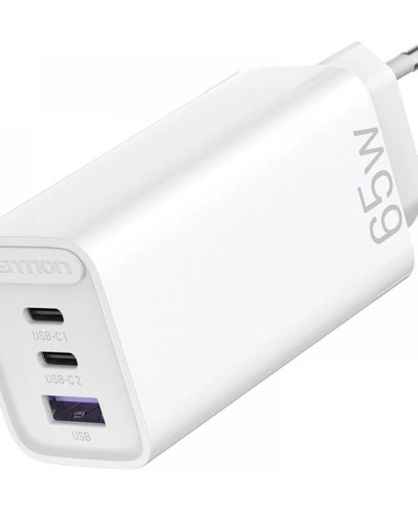 Vention Wall GaN Charger 2XUSB-C,1XUSB-A PD65W White FEDW0-EU