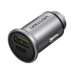 Vention Mini Style Aluminium Car Charger 1XUSB-A, 1XUSB-C PD20W Gray FFBH0 - Image 3