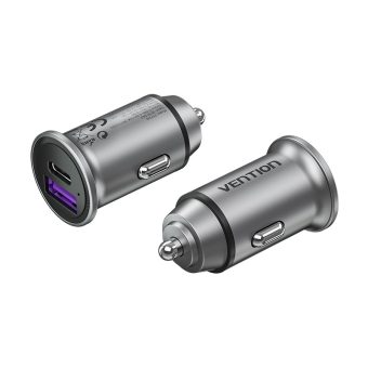 Vention Mini Style Aluminium Alloy Type Car Charger 1XUSB, 1XUSB-C PD30W Gray FFFH0