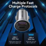 Vention Mini Style Aluminium Alloy Type Car Charger 1XUSB, 1XUSB-C PD30W Gray FFFH0 - Image 2