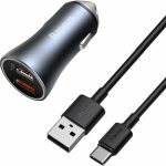 Baseus Golden Contactor Pro Quick Car Charger 2XUSB-A, USB-A to USB-C Cable 1m PD40W Gray TZCCJD-A0G - Image 2