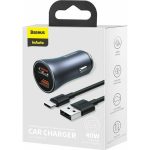 Baseus Golden Contactor Pro Quick Car Charger 2XUSB-A, USB-A to USB-C Cable 1m PD40W Gray TZCCJD-A0G - Image 4