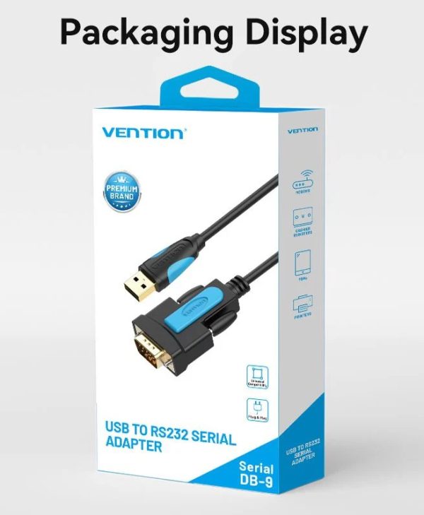 VENTION USB 2.0 A Male to DB-9 RS232 Serial Adapter 1m Black VAS-C02-B100