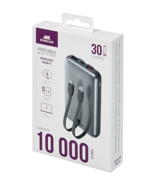 Rivacase VA2611 Power Bank 10000MAH 2x USB-C 2x USB-A 1x Lightning VA2611 Grey