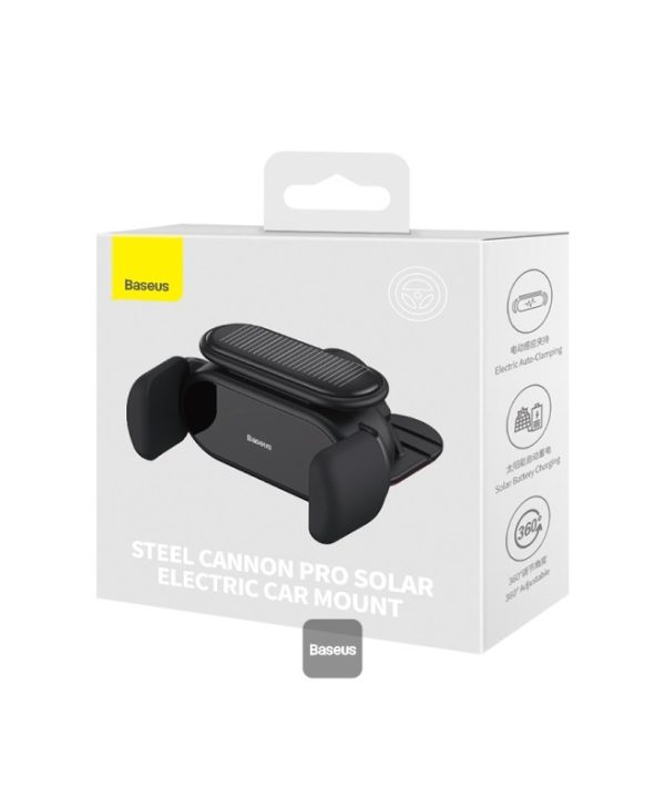 Baseus Steel Cannon Pro Solar Powered Car Mount with Built-in Battery Charger Black SUGP010001