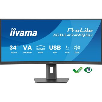 Iiyama ProLite 34" UWQHD Curved IPS Monitor FreeSync Black XCB3494WQSU-B1