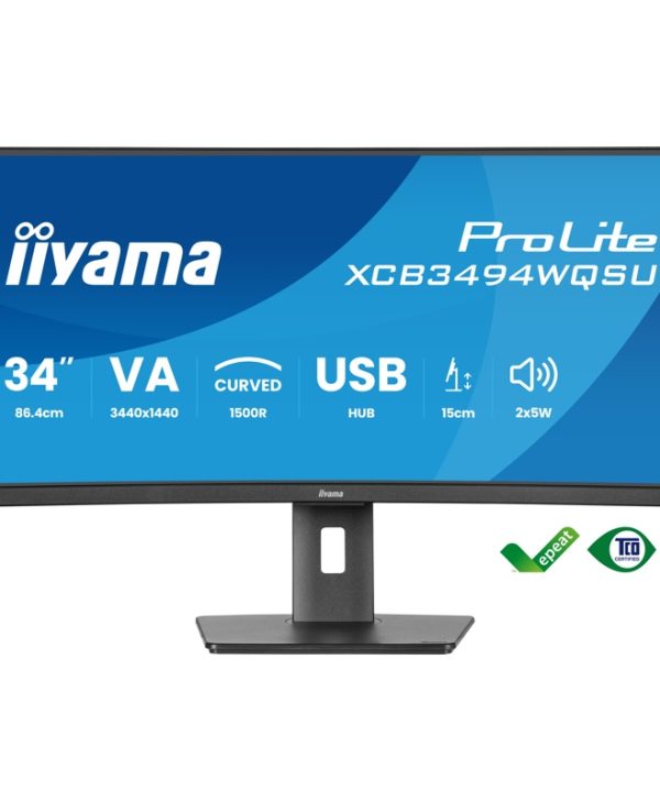 Iiyama ProLite 34" UWQHD Curved IPS Monitor FreeSync Black XCB3494WQSU-B1