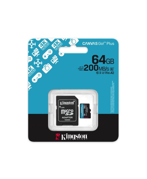 Kingston Canvas Go! Plus Gen 4 MicroSDXC 64GB UHS-I U3 Class 10 + SD Adapter SDCG4/64GB