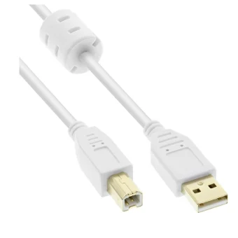Inline USB 2.0 cable type A-B With Ferrite Core Gold Plated 10m white 34550W