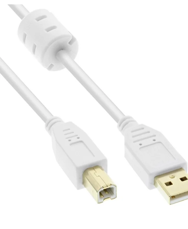 Inline USB 2.0 cable type A-B With Ferrite Core Gold Plated 10m white 34550W