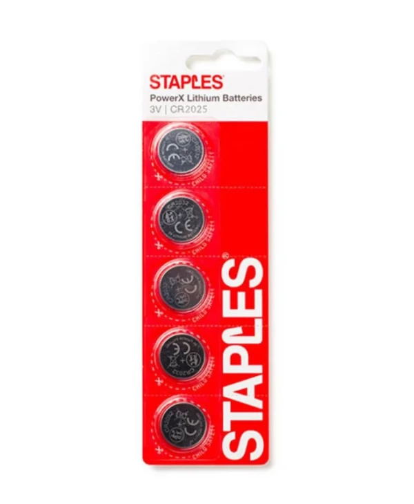 Staples PowerX CR2025 Coin Cells Lithium 3V 5pcs 390688