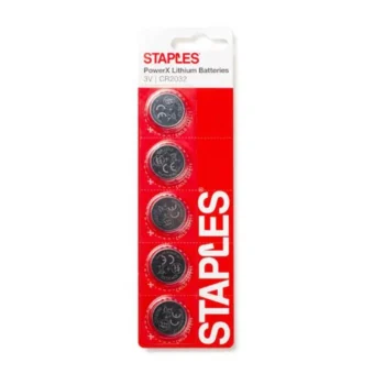Staples PowerX CR2032 Coin Cells Lithium 3V 5pcs 390684