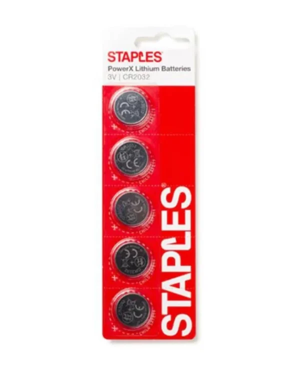 Staples PowerX CR2032 Coin Cells Lithium 3V 5pcs 390684