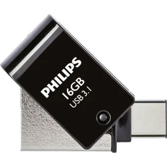 Philips 2-IN-1 16GB Stick 1xUSB 3.1 1xUSB-C Black PHUSB16G2IN1OTGGU3C