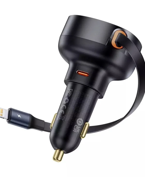 Baseus Φορτιστής Αυτοκινήτου Enjoyment Pro Car Charger Usb-C+Retractable Lightning Cable 55W Black C00057803111-00