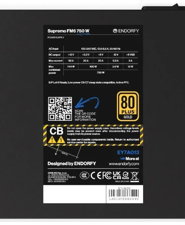 Endorfy Supremo FM6 750W 12cm Fan Fully Modular 80+ Gold ATX 3.1 Black EY7A013