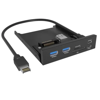 Icy Box USB Hub Panel with card reader and USB 3.0 20 pin interface for 3.5" Drive Bay Black IB-HUB1419-I3
